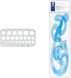 Staedtler 576 01 F Plantilla de círculos, transparente + 571 40 WP Mars Plantillas Burmester (3 formas, en caja de transporte), color azul