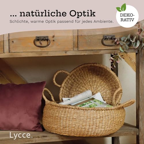 Lycce Aufbewahrungskorb Natur, Korb geflochten aus Seegras | dekorativer Flechtkorb mit Henkel vielseitig einsetzbar in deinem Zuhause als Wäschekorb, Picknickkorb, Präsentkorb leer | Gr. 2 (Ø 34 cm)