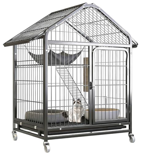 SIRUNLY �L�p�P�[�W �y�b�g�P�[�W �� �t�F���X �����t�� ����71×��54×����96cm ��^ �y�b�g�T�[�N�� �g���[�ƃL���X�^�[�t�� ��� ���@�\ �E���h�~ �|�����₷�� �g���ȒP �L�n�E�X �����p�L�̃Q�[�W ��^�L�p ���������L(�u���b�N)