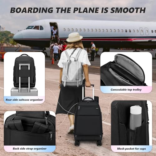 Image of Rolling Backpack with Removable Wheels, 18 inch Computer Laptop Bag Carry on Travel Wheeled Business Backpack for Women Men