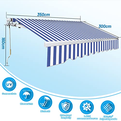 Toldo retráctil regulable en inclinación de 350x300 cm con lona de protección solar anti-UV 7