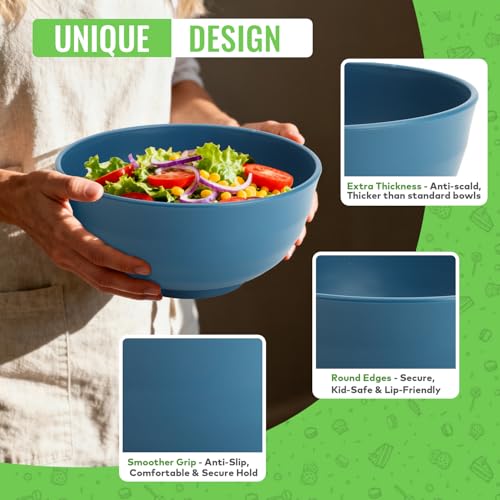 Image of Wheat Straw Bowls Set of 6, 60 OZ Unbreakable Camping Bowls, Microwave Safe & Dishwasher Safe, Large Salad Bowls for Outdoor, Picnic, RV Trips, Ramen, Cereal, Soup, Dark Blue