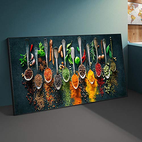 Tableau herbes et épices pour cuisine encadré XXL solution mur vide 85x170cm