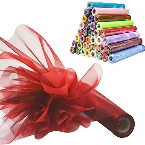 Time to Sparkle 26M x 29cm Sheer Organza Roll Sash Fabric Table Runner Sashes Chair Cover Bows Swags Wedding Party - Red