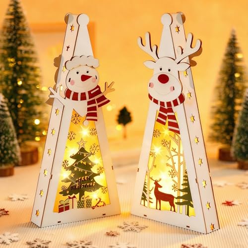 Charfia Weihnachtsdeko Innen Outdoor, 2 Stück Holzdeko Weihnachten...