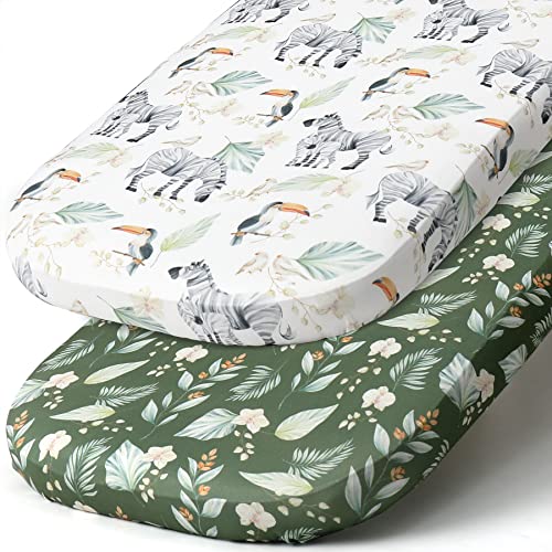 Image of Stretch Fitted Bassinet Sheet Set BROLEX 2 Pack Cradle Sheets for Bassinet Pad/Mattress,Unisex Boys Girls,Ultra Soft,Zebra Forest