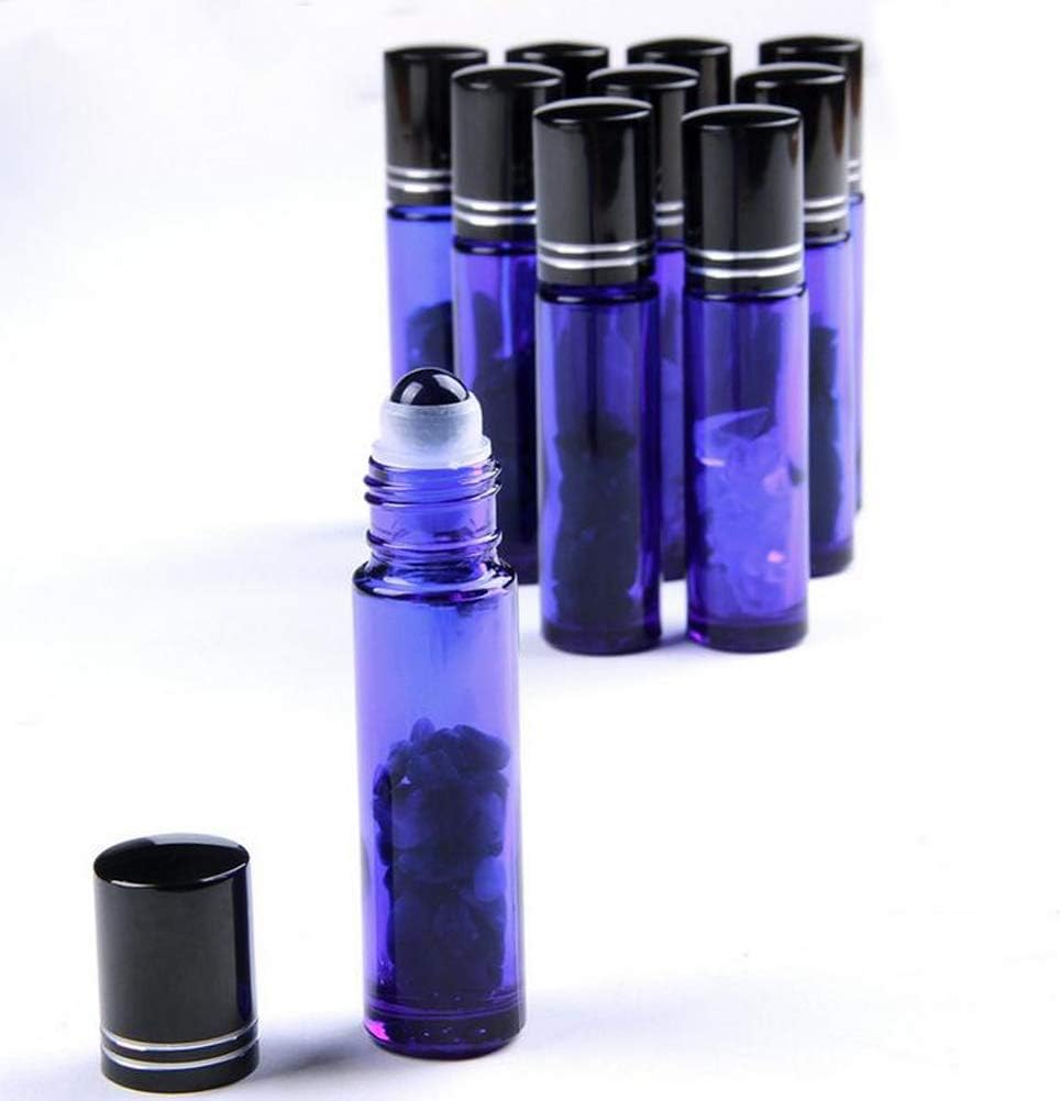 fengshuisale Essential Oil Roller Bottle EVA Carrying Travel Case 10pcs Gemstone Roller Ball Color Glass Essential Oil Bottles 10ml Crystal Chips Inside Portable Home Containers W3484