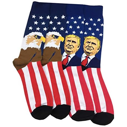 Aesthetinc President Trump Patriotic USA American Flag Stars Stripes Flying Bird Novelty Cotton Socks L 2 Pairs (US Set) Cover