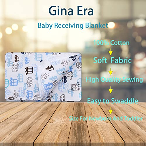 Image of Gina Era Flannel Receiving Blankets, Baby Swaddle Blankets 100% Cotton 4 Pcs One Size 30 X 30 Inch for Baby Boy or Baby Girl (Style7)