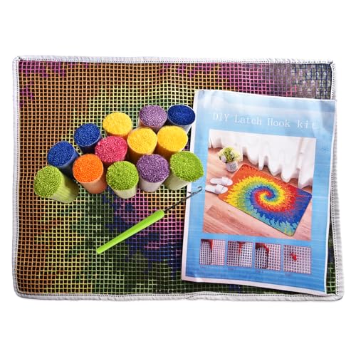 Image of kingsea Latch Hook Kits DIY Crochet Needlework Crafts Color Printed Rug Cover Cushion Carpet, Latch Hook Kits for Adults Teen Home Decoration, Rainbow Roll - 20 inchX 15 inch
