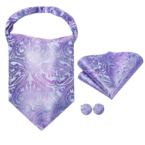 Image of Dubulle Paisley Floral Ascot for Men Self Tie Mens Cravat and Pocket Square Cufflinks Wedding