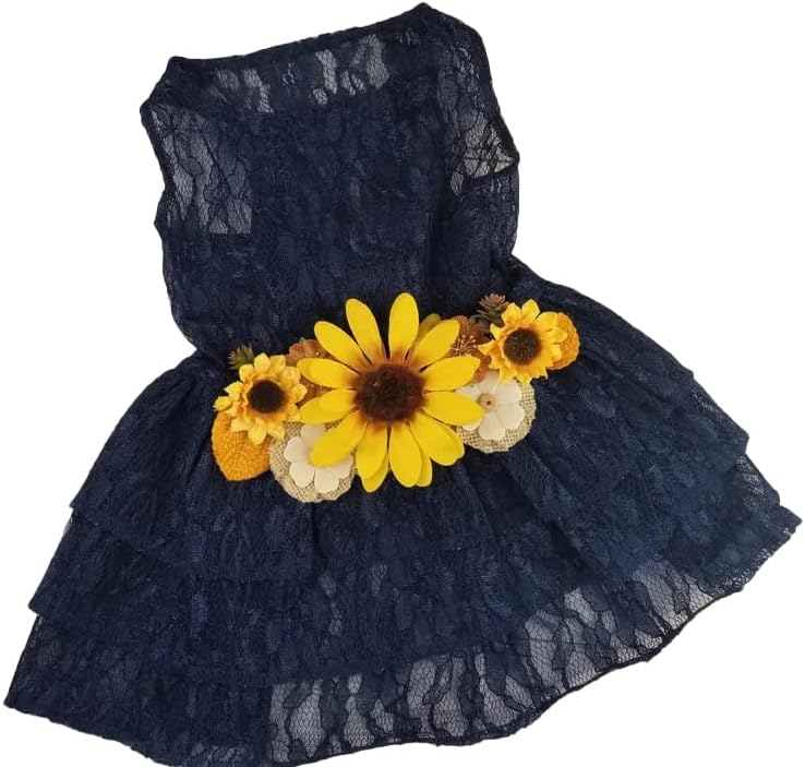 House of Furbaby Sunflower Dog Dress, Navy Floral Wedding & Special Occasion Dress, XXXX-Large (45-60 lbs)