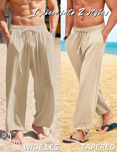 COOFANDY Men's Cotton Linen Pants Casual Harem Pants Elastic Waist Beach Boho Yoga Trousers3