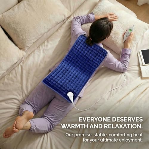 Image of Electric Heating Pad, 2025 Upgraded Dual Mode Controller (Manual and auto Off Mode),Multiple Safety protections, Comfortable Soft, Machine Washable(20 inchx 24 inch Dark Blue)