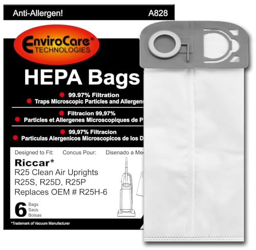 Bolsas Riccar R25 de repuesto EnviroCare HEPA para aspiradora, paquete de 6 unidades