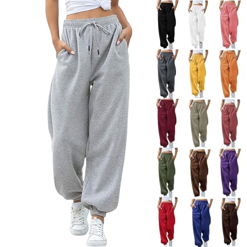 Women's Sweatpants Elastic High Waisted Drawstring Cinch Bottom Joggers Baggy Casual Lounge Trousers with Pockets