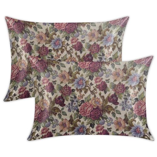 Vintage Floral Luxury Satin Pillowcase for Hair and Skin Set of 2 Pillow Cases King Size 20×40 Inches Soft Smooth with Hidden Zip Closure Gifts for Women Girl