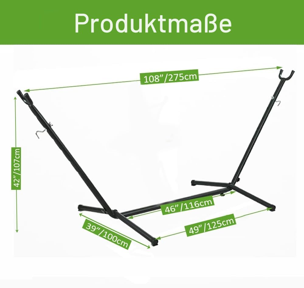 Goutime 2,6m Doppelhängematte mit Ständer, 250 kg Tragfähigkeit, inklusive tragbarer Tragetasche, perfekt für Indoor-Außenterrasse, Terrasse, Hof, Balkon (blau und grün)