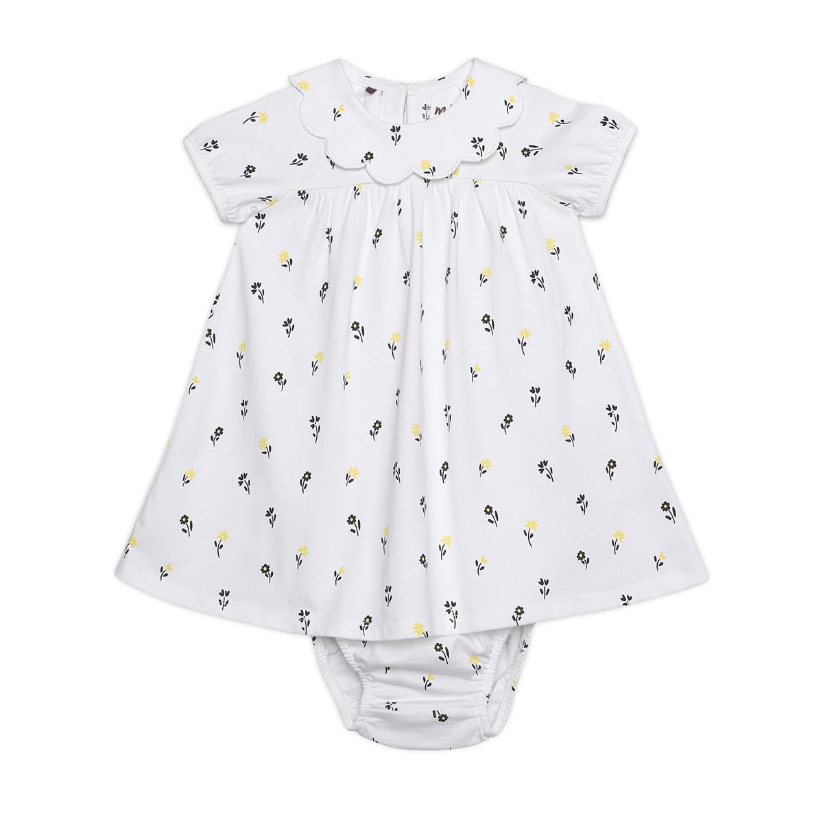 Mini Cuddles Women's Multi Baby Girls Floral Printed Dress With Bloomer, White (12-18M)