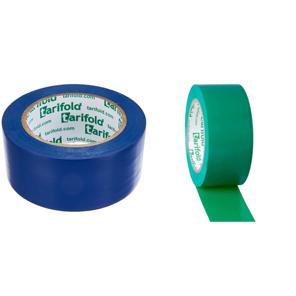 TARIFOLD - Nastro adesivo per pavimento, segnaletica di sicurezza, colore: blu, rotolo 50 mm x 33 m, 50 mm x 33 m & Nastro adesivo per pavimento, segnalazione, sicurezza, colore verde