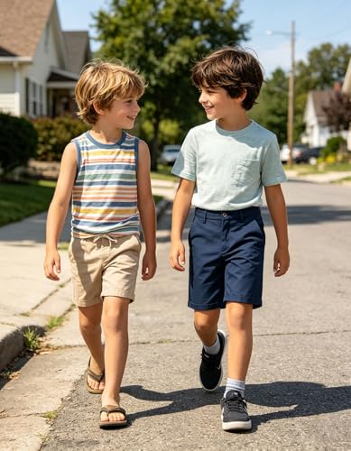 Image of Boy Shorts Kids Stretch School Uniform Clothes Flat Front Dress Casual Shorts with Pockets for Summer