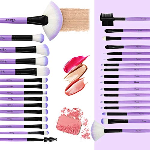 Daxstar Cosmetic Brushes Set Purple, Basic Beginner Makeup Brushes Collection 32 PCs Dense Fan Blending Highlighter Powder Mascara Brush with No-shed Brush Hair