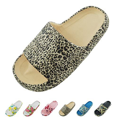 Sumvov Cozyslides Original Damen Schlappen 100% EVA Super Weich Rutschfest Badeschuhe Cozislides Original Hausschuhe Damen(Leopard print,38-39)