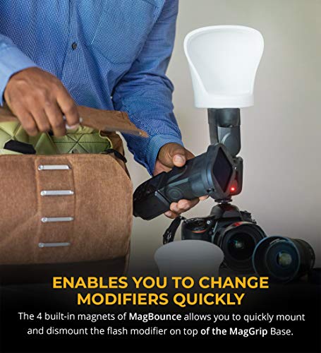 MagMod MagSphere Flash Diffuser Modifier Bundle with MagGrip Universal Magnetic Mount Base, and MagBounce Camera Flash Diffuser - Compatible with Godox, Canon, Nikon, Sony, and Most Speedight Flashes