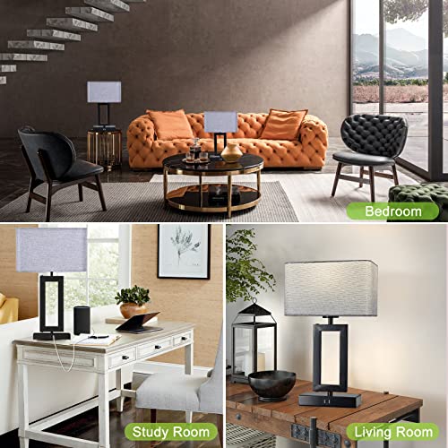 Touch Control Bedside Lamps For Bedrooms Set Of 2 Table Lamps For Nightstand With Dual Usb Ports, 3-Way Dimmable Modern Desk Lamps For End Table Living Room Office Home Study Room, Grey&Black #TOP6