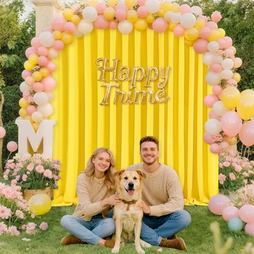 Image of Yellow Backdrop Curtains Drapes 6 Panels 5ft x 10ft Polyester Birthday Backdrop for Photo Party Stage Window Decorations