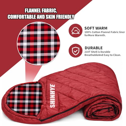 Saco de dormir para niños ShinHye para clima frío (45°F) - Ligero, impermeable y compacto de franela para camping. Ajuste para jóvenes 10-12 años (4'7" a 5'5") miniatura 3