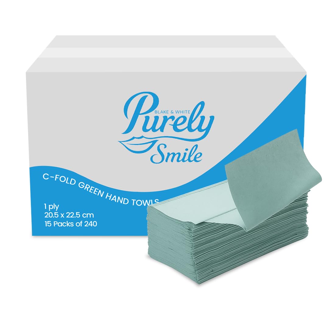 Blake & White V Fold 1 Ply Green Paper Towels - Purely Smile Disposable Hand Towels for Dispenser - Ideal for Kitchens, Restrooms, Offices, and Commercial Use | Pack of 3600