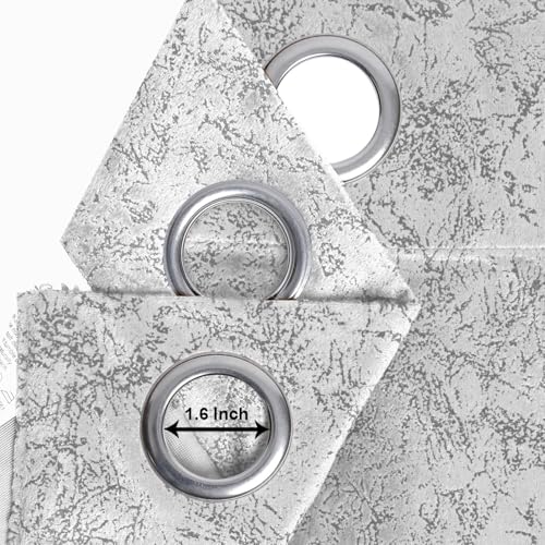Image of Homestan Abstract Design Velvet Long Door Curtains 9 Feet Long Set of 2 with Stainless Steel Grommets for Home Decor (9 X 4.5 Feet, White)