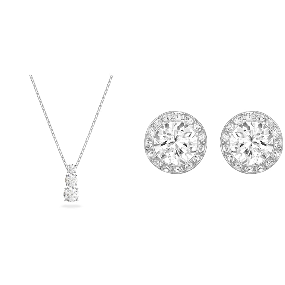 Swarovski Pendente Attract Trilogy, Rotondo, Bianco, Placcato rodio & Orecchini a lobo Angelic, Taglio tondo, Bianchi, Placcato rodio