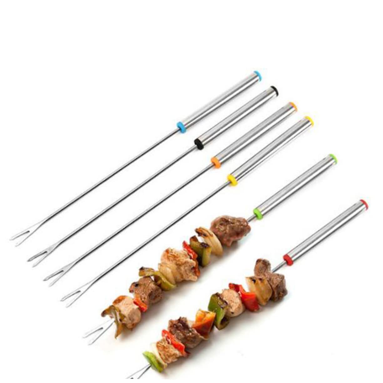 Ciieeo 6pcs Stainless Steel Barbecue Forks Roasting Sticks for Hot Dogs Camping Comfortable Heat Insulating Handles Bbq Tools for Outdoor Grilling Cooking