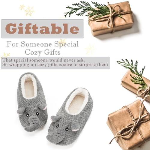 Image of Cozylook Cute Animal Slippers for Women and Kids Fuzzy Non Slip Soft Sole | Warm plush lining, gripper dots, playful animal details, machine wash cold, toddlers teens and adult women, indoor use
