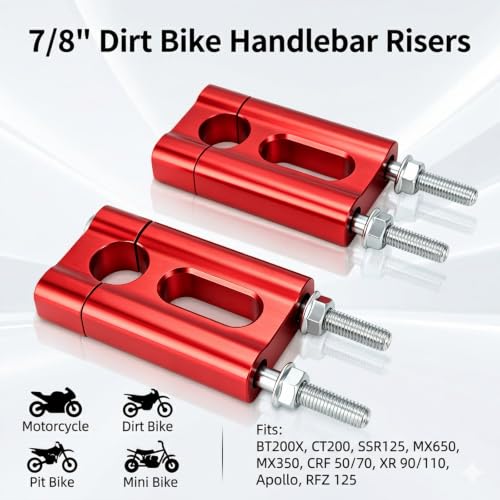 Image of Handlebar Risers 7 /8 inch 22mm Handle Bar Clamps CNC Universal for BT200X CT200 SSR125 MX650 MX350 CRF XR XR Apollo RFZ 50 70 90 110 125 Mini Bike Dirt Pit Bike Red
