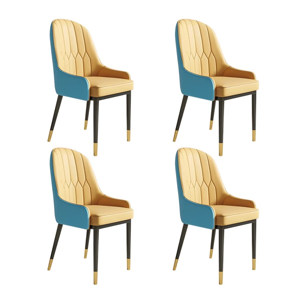 SJIALEN Leather Dining Chairs Set of 4, with Metal Feet Home Living Room Armrest Chairs Hotel Office Computer Chairs Kitchen Chair (Color : Camel+Blue)
