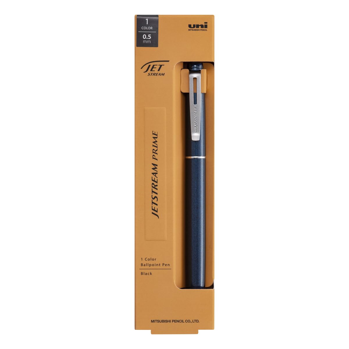 Uni Jetstream Prime Twist-Action Single Ballpoint Pen, 0.5mm Fine Point, Oil-Based Black Ink, Metal Body, Dark Navy (SXK350005D.9)