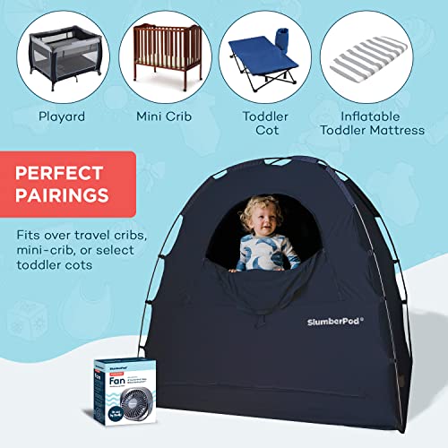 Slumberpod Portable Privacy Pod Blackout Canopy Crib Cover, Sleeping Space For Age 4 Months And Up With Monitor Pouch And Zipper, Blackout Cover, Travel Crib Canopy (Navy With Fan 3.0) #TOP4