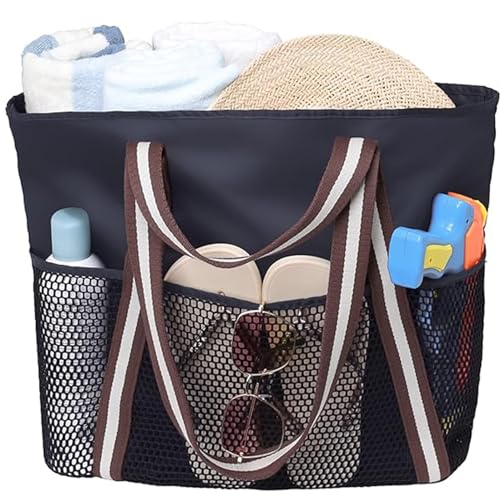 I IHAYNER Mesh Beach Bags for Women Large Pool Bag Mesh Tote Bag with Zipper for Toys Vacation Essentials Beach Travel Daily