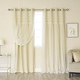 Best Home Fashion Floral Lace Overlay Thermal Insulated Blackout Curtains - Stainless Steel Nickel Grommet Top - Beige - 52' W x 84' L - (Set of 2 Panels)