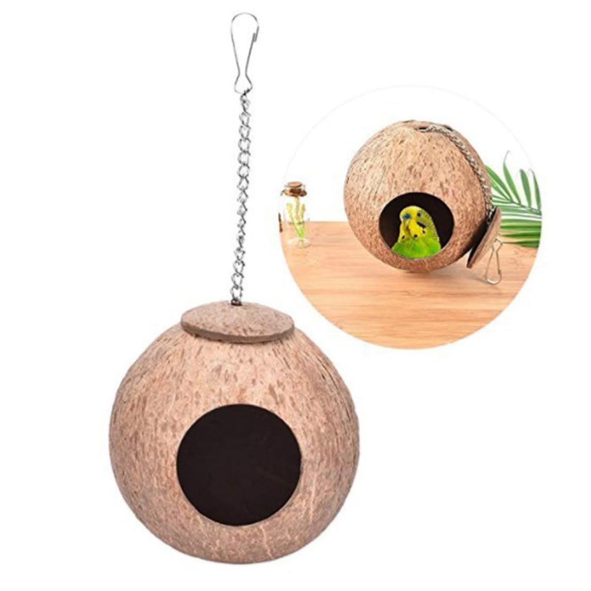 Natural Coconut Shell Bird Nest House For Pet Parrot Budgies Parakeet Cockatiels Conure Canary Cage Bird Hanging Nests Hamster Rat Gerbil Mice Cage Feeder Toy