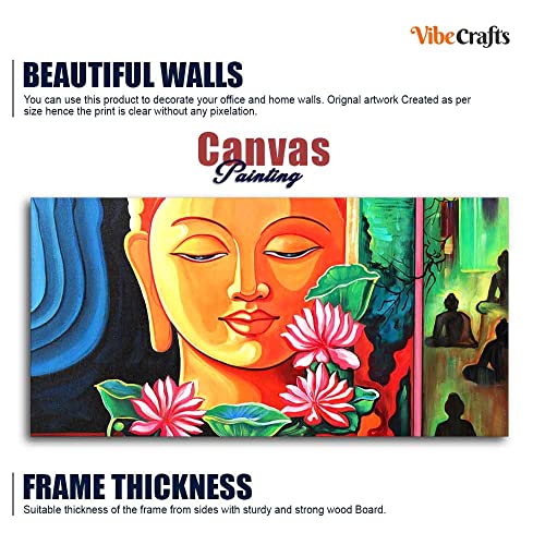 Image of VIBECRAFTS Canvas Paintings for Living Room Drawing Room Spiritual Gautam Buddha Canvas Wall Painting Fitted With Wooden Frame For Home | Office | Living Room | Gift (PTVCH 2499)