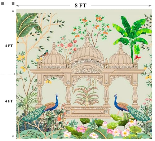 Image of Traditinal Weddings Decorations Background Coth |Wedding Backdrop Cloth | Pooja Decoration Cloth (Peacock Backdrop 8x8 feet) ugadi Backdrop | Decorations backdrops