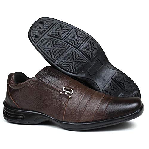 KIT Sapato Anti Stress Casual Masculino Confort + Cinto e Carteira Couro Cor:Marrom;Tamanho:41