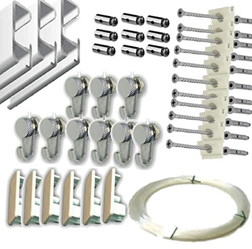 MARCS ARIAS SL Pack Basic RM de 9 Metros Guías de Aluminio Blanco para Colgar Cuadros con 9 colgadores Nylon