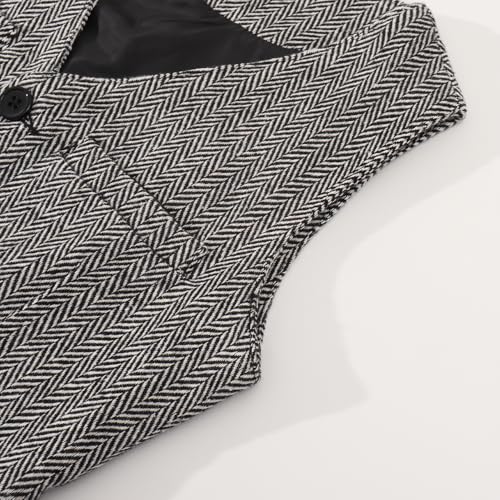 Spring&Gege Boys' Herringbone Tweed Wool Suit Vest Formal Wedding Waistcoat with 4 Pockets4