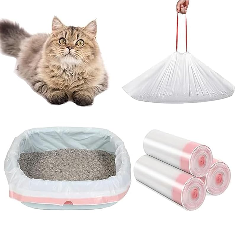 30 Pack XL Cat Litter Liners with Drawstring - 104x45cm Leak Proof & Scratch Resistant Heavy Duty Liner Bags for Medium Litter Trays