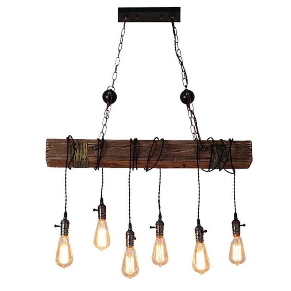 Retro Wood Pendant Light Industrial Rustic Hanging Lamp E27 Vintage Wooden Suspension Lamp Fixture Height Adjustable Farmhouse Dining Table Chandelier Living Room Kitchen Bar Lighting,6 heads/Ø80cm